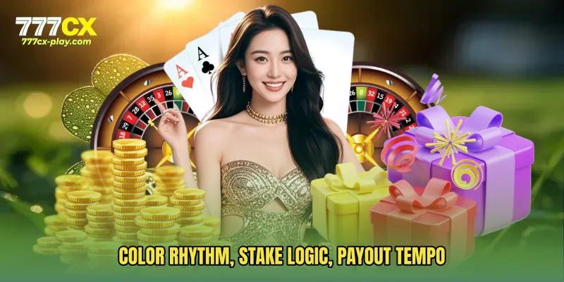 Color rhythm, stake logic, payout tempo